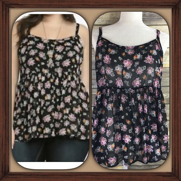 torrid Tops - Torrid Black Floral Rose Bunches Chiffon Baby Doll